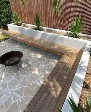 Outdoor timber deck and bench seating